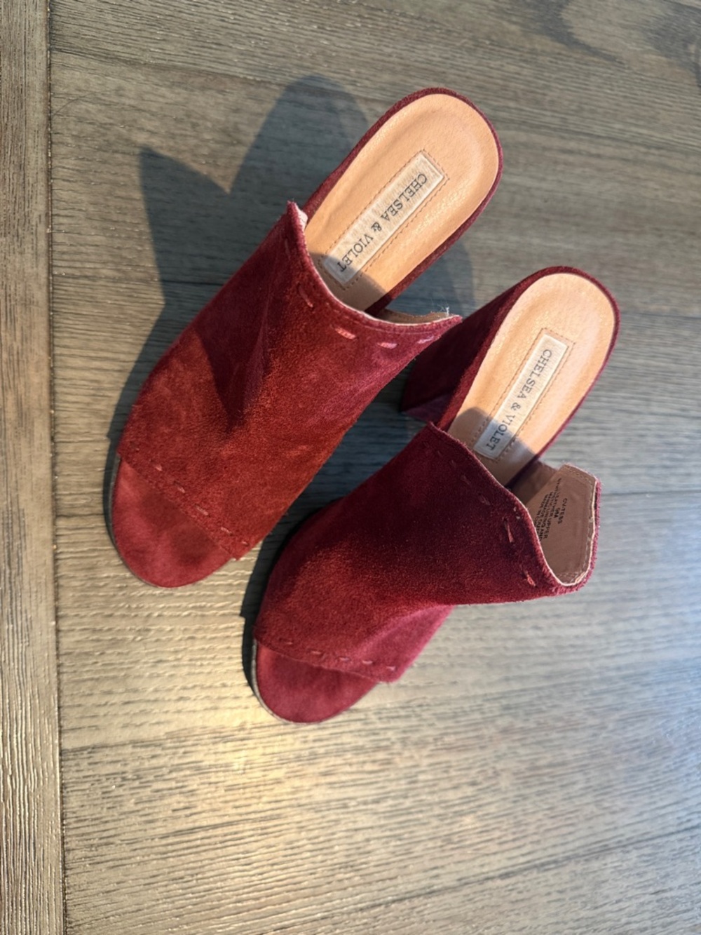 Chelsea & Violet Burgundy Suede Open-Toe Slide Mules